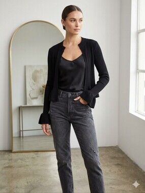 BCBGMaxAzria Black Lightweight Open-Front Cardigan